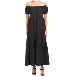 Young Fabulous & Broke Dress Women Medium Black Puff Sleeve‎ Tiered Maxi Boho